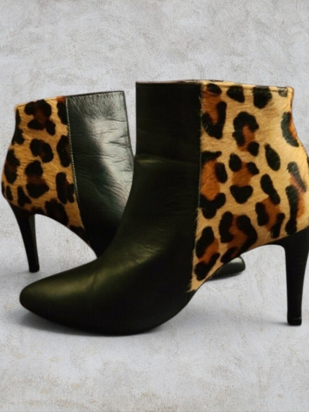 Pedro Miralles Spanish Leather & Cheetah Haircalf Stiletto Booties 6.5